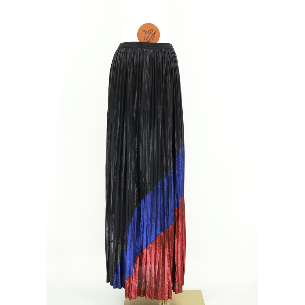 Dance & Marvel Pleated Maxi Skirt Black Blue Red Metallic Semi-Sheer Size Medium